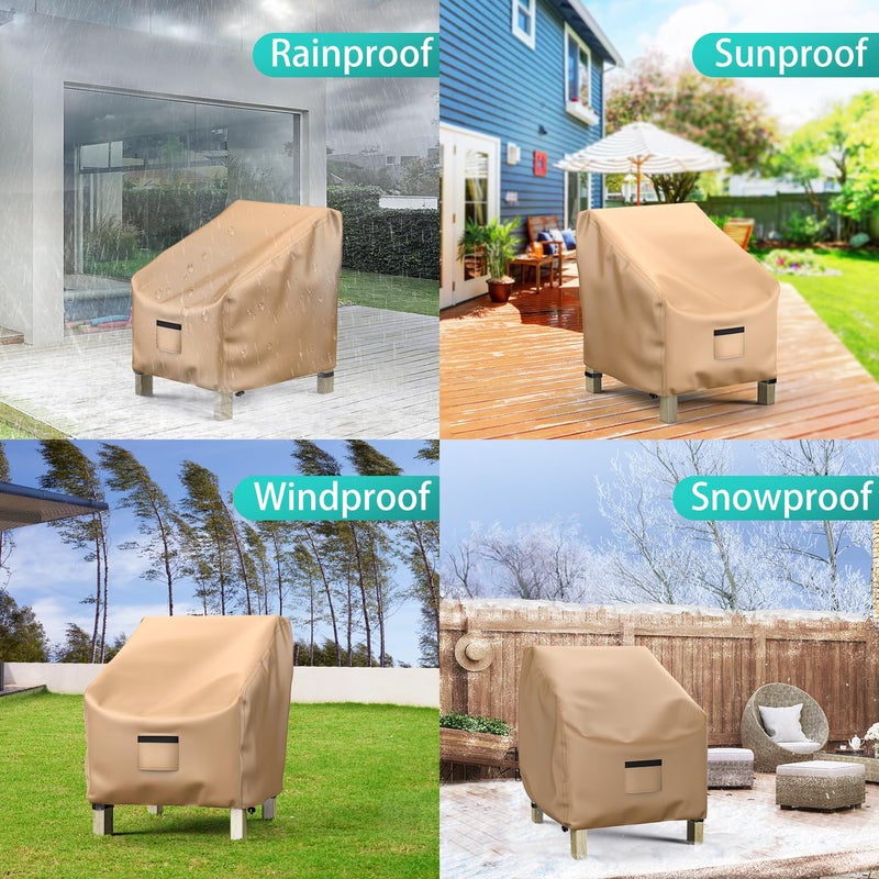 BROSYDA Patio Chair Covers for Outdoor Furniture Waterproof 2 Pack, Lawn Chair Covers Heavy Duty Patio Furniture Covers, Large Covers for Lounge Lawn Deep Seat 33"" W x 31"" D x 31"" H-Brown - Image 3